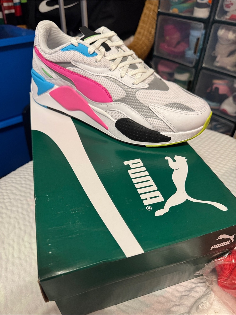 Puma White Sneakers with Pink and Blue Accents